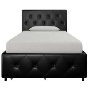 DHP Dakota Upholstered Bed Frame with Drawers - Black Faux Leather - Twin