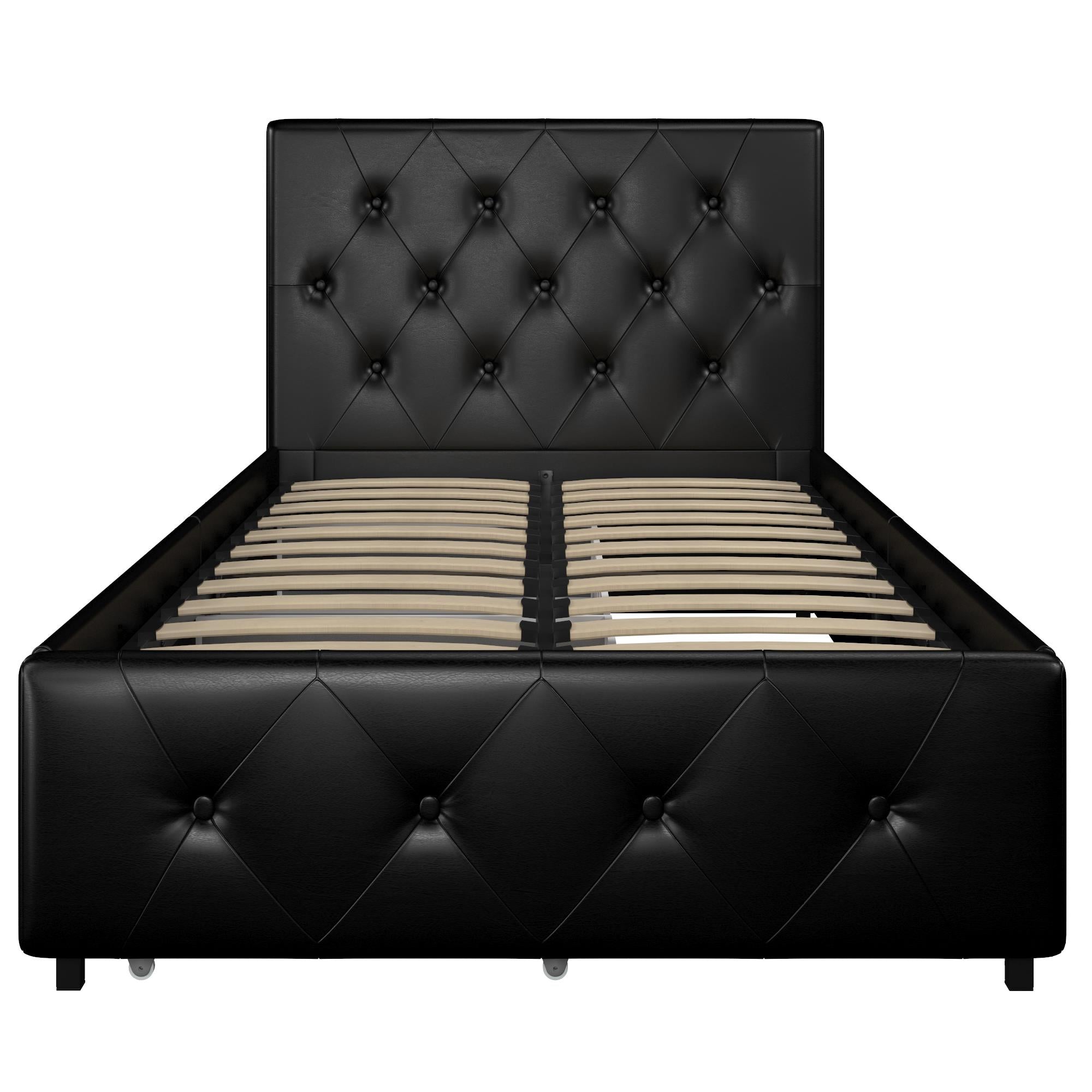 DHP Dakota Upholstered Bed Frame with Drawers - Black Faux Leather - Twin