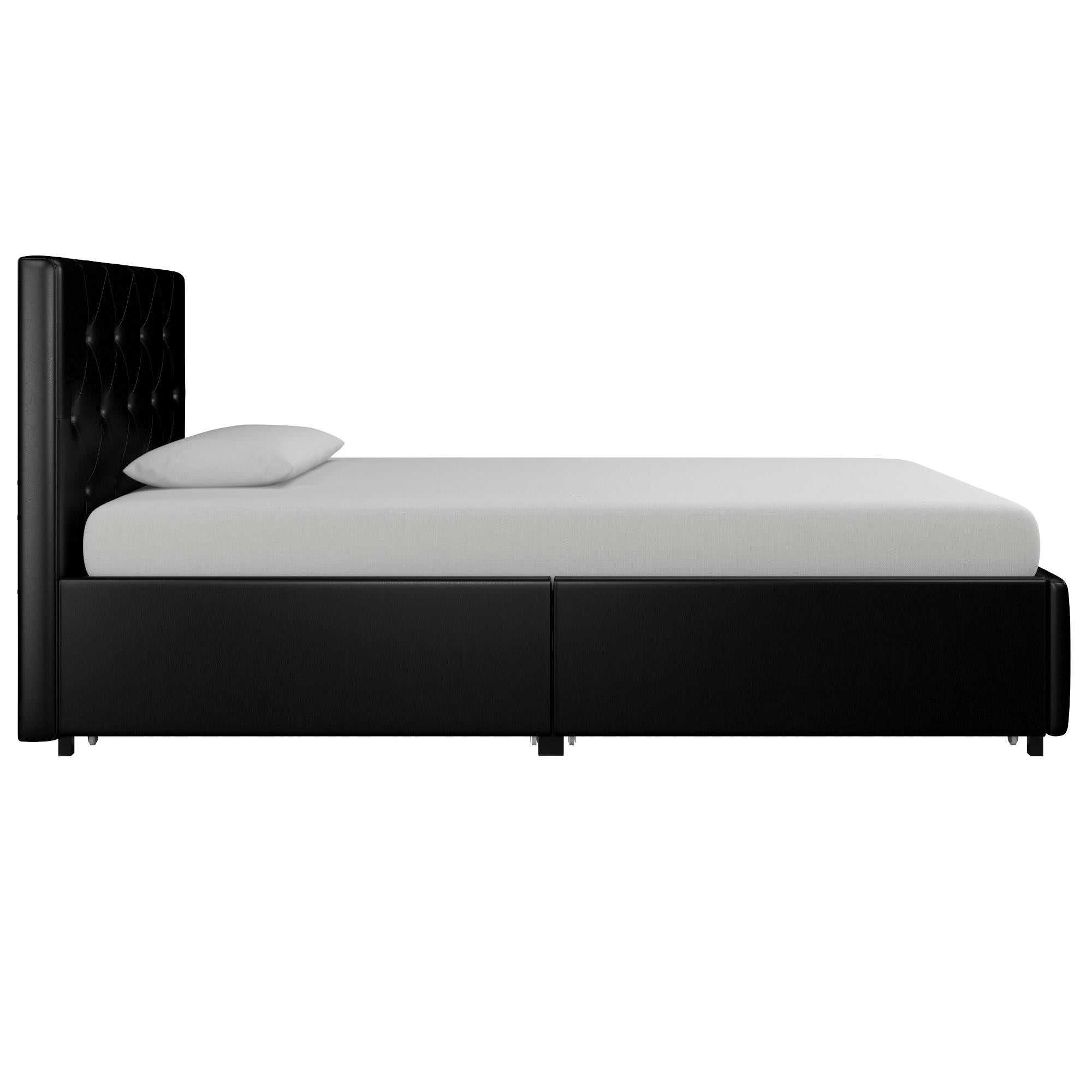 DHP Dakota Upholstered Bed Frame with Drawers - Black Faux Leather - Twin