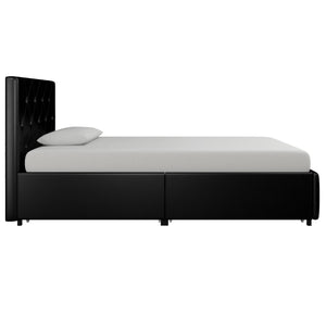 DHP Dakota Upholstered Bed Frame with Drawers - Black Faux Leather - Twin