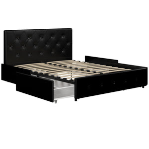 DHP Dakota Upholstered Bed Frame with Drawers - Black Faux Leather - Full