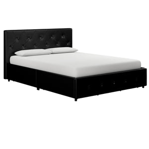 DHP Dakota Upholstered Bed Frame with Drawers - Black Faux Leather - Queen