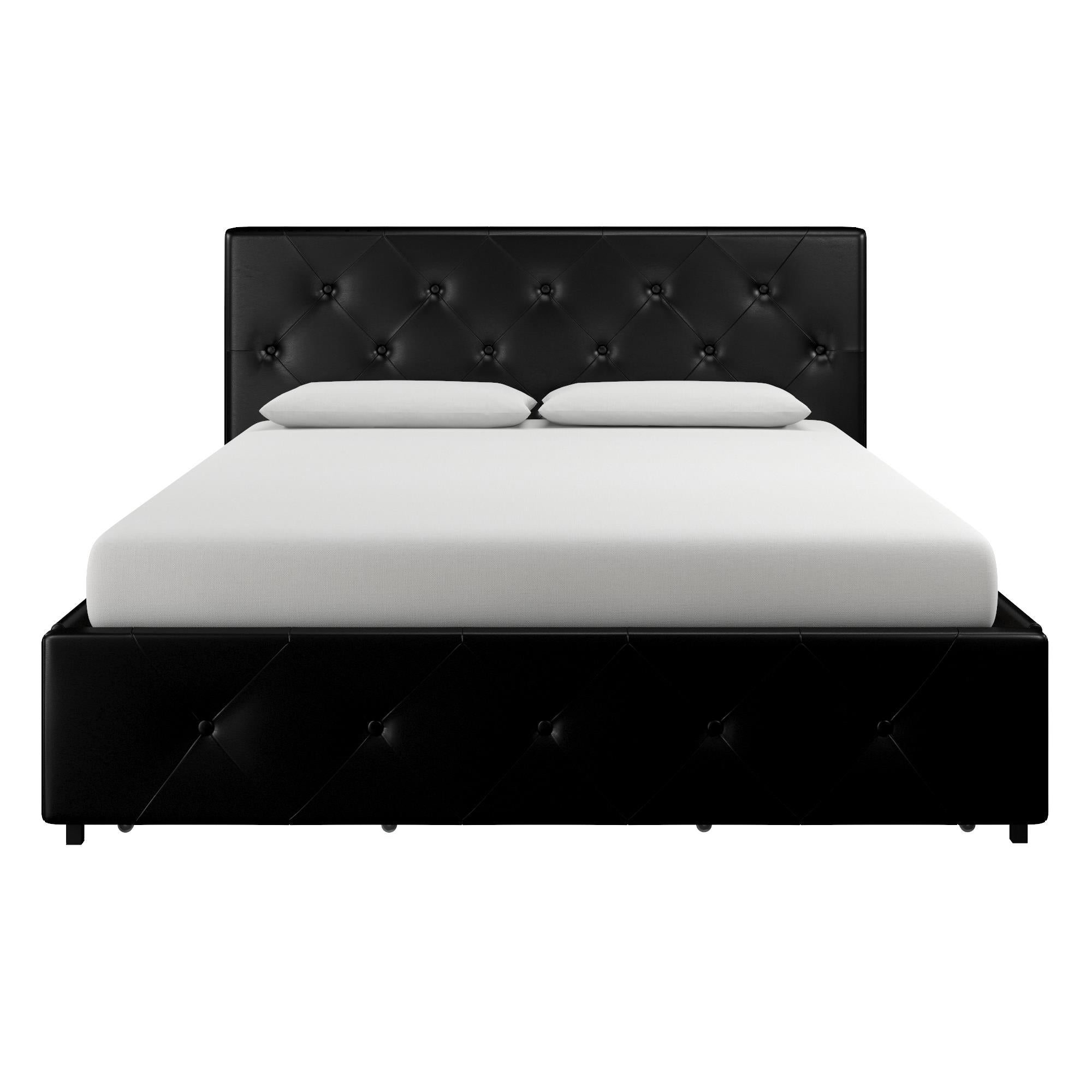 DHP Dakota Upholstered Bed Frame with Drawers - Black Faux Leather - Queen