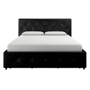 DHP Dakota Upholstered Bed Frame with Drawers - Black Faux Leather - Queen