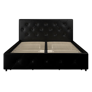 DHP Dakota Upholstered Bed Frame with Drawers - Black Faux Leather - Queen