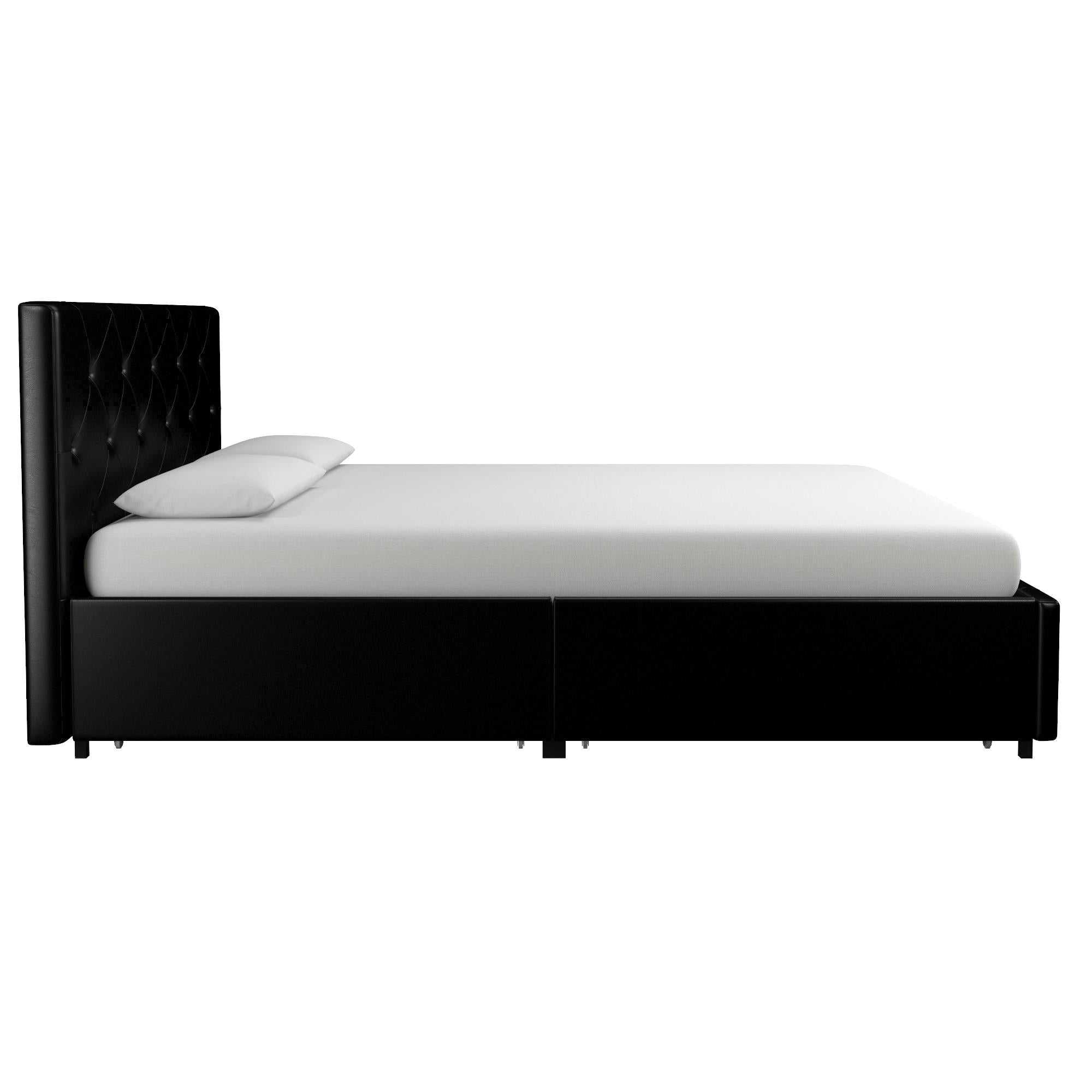 DHP Dakota Upholstered Bed Frame with Drawers - Black Faux Leather - Queen