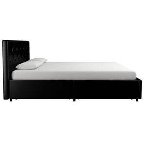 DHP Dakota Upholstered Bed Frame with Drawers - Black Faux Leather - Queen