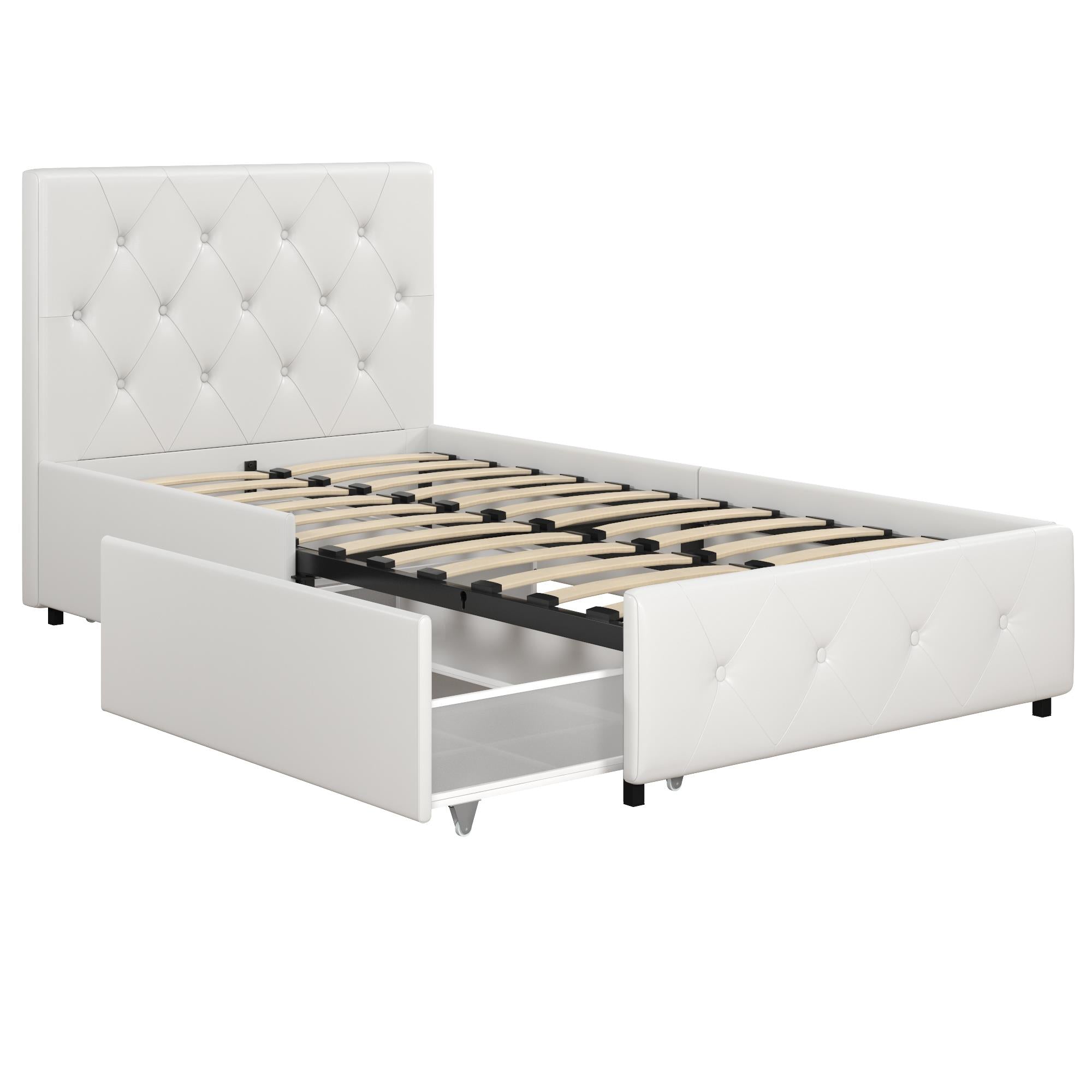 DHP Dakota Upholstered Bed Frame with Drawers - White Faux leather - Twin