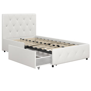 DHP Dakota Upholstered Bed Frame with Drawers - White Faux leather - Twin