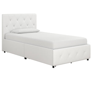 DHP Dakota Upholstered Bed Frame with Drawers - White Faux leather - Twin