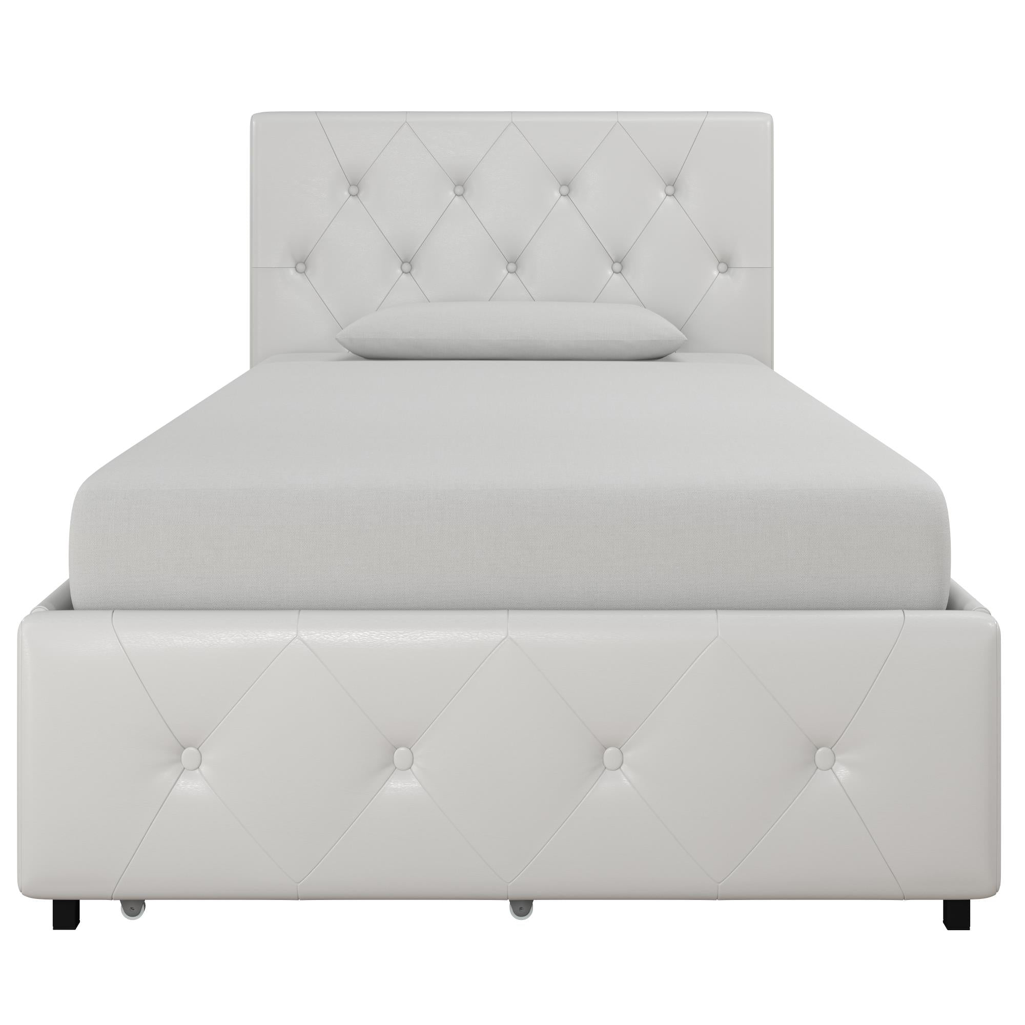 DHP Dakota Upholstered Bed Frame with Drawers - White Faux leather - Twin