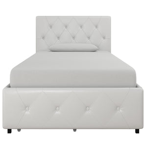DHP Dakota Upholstered Bed Frame with Drawers - White Faux leather - Twin