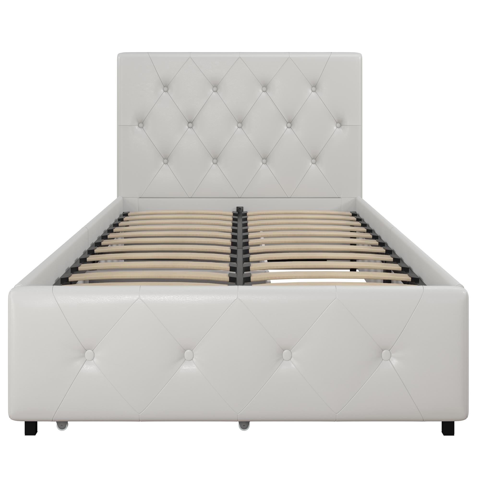 DHP Dakota Upholstered Bed Frame with Drawers - White Faux leather - Twin