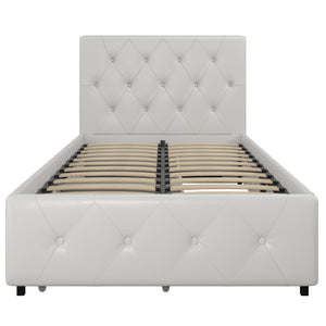 DHP Dakota Upholstered Bed Frame with Drawers - White Faux leather - Twin