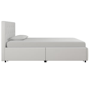 DHP Dakota Upholstered Bed Frame with Drawers - White Faux leather - Twin