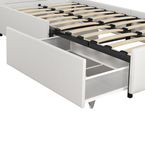 DHP Dakota Upholstered Bed Frame with Drawers - White Faux leather - Twin