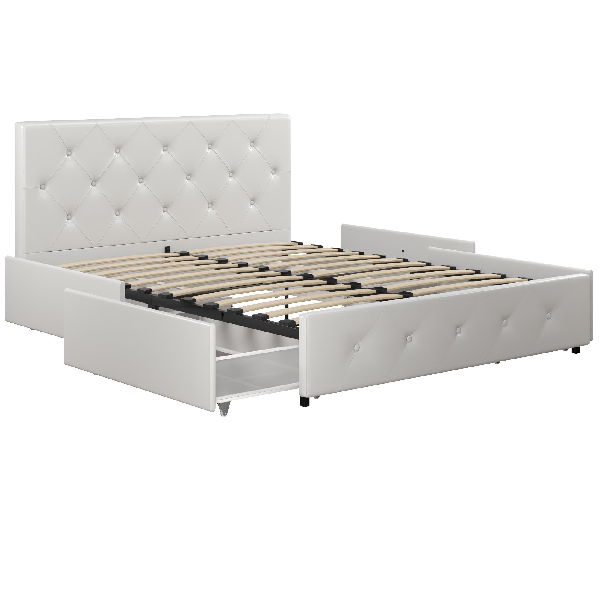 DHP Dakota Upholstered Bed Frame with Drawers - White Faux leather - Full