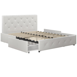 DHP Dakota Upholstered Bed Frame with Drawers - White Faux leather - Full