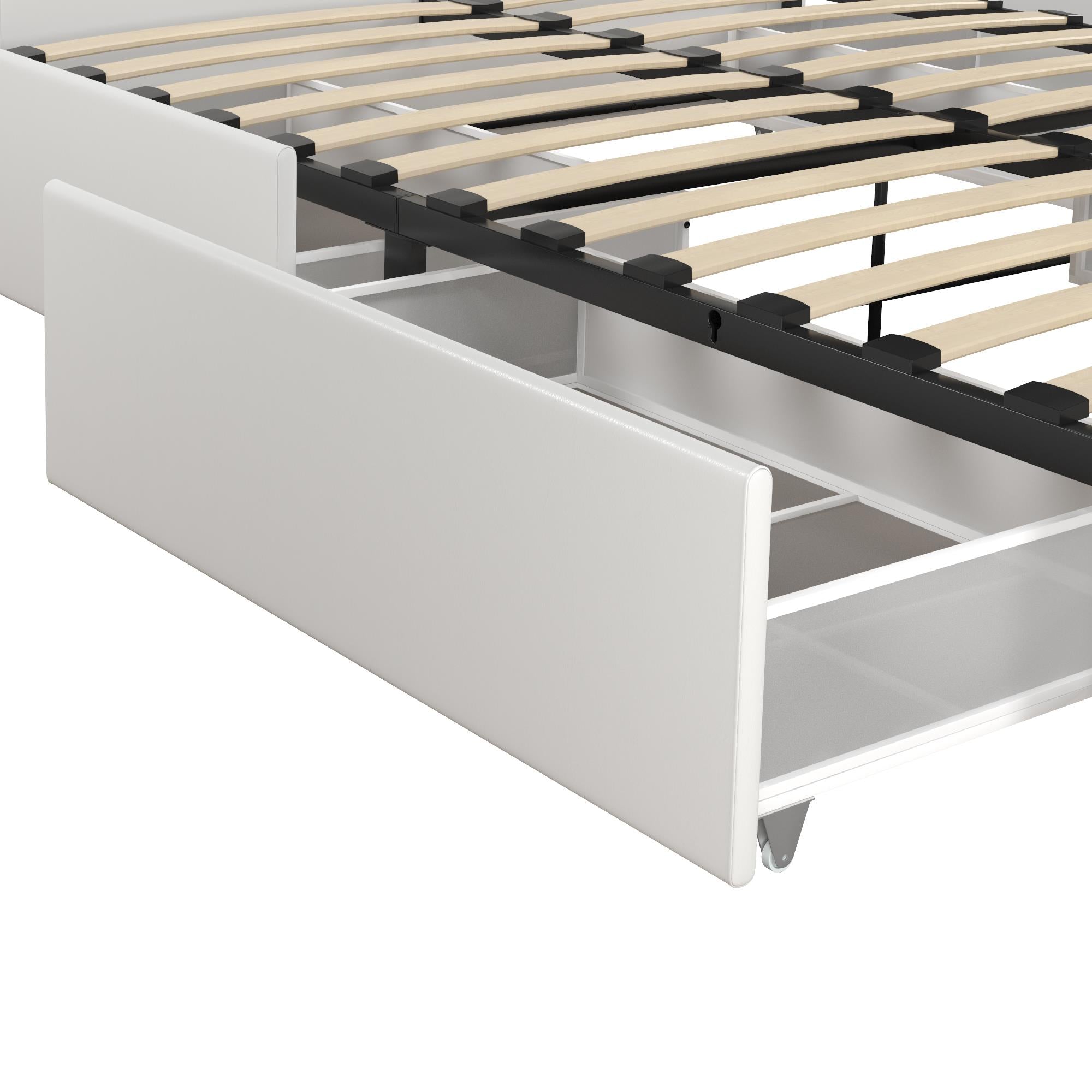 DHP Dakota Upholstered Bed Frame with Drawers - White Faux leather - Full