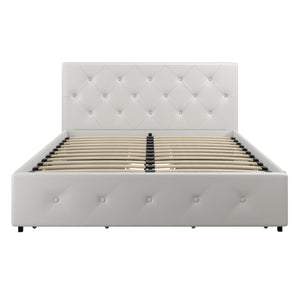 DHP Dakota Upholstered Bed Frame with Drawers - White Faux leather - Queen