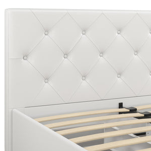 DHP Dakota Upholstered Bed Frame with Drawers - White Faux leather - Queen