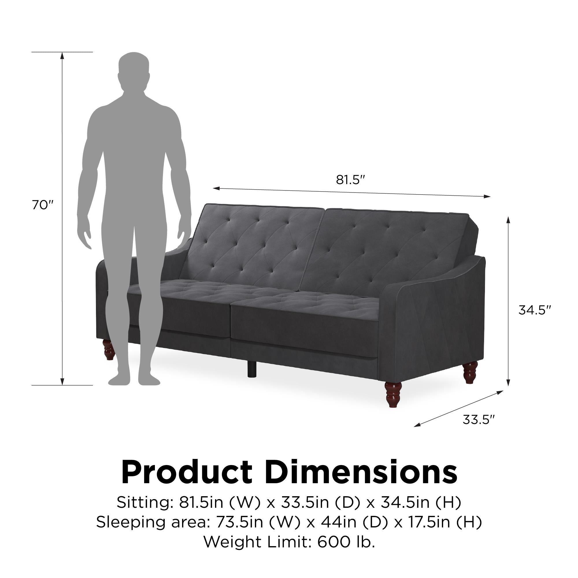 Novogratz Vintage Futon Sofa Bed - Dark Gray