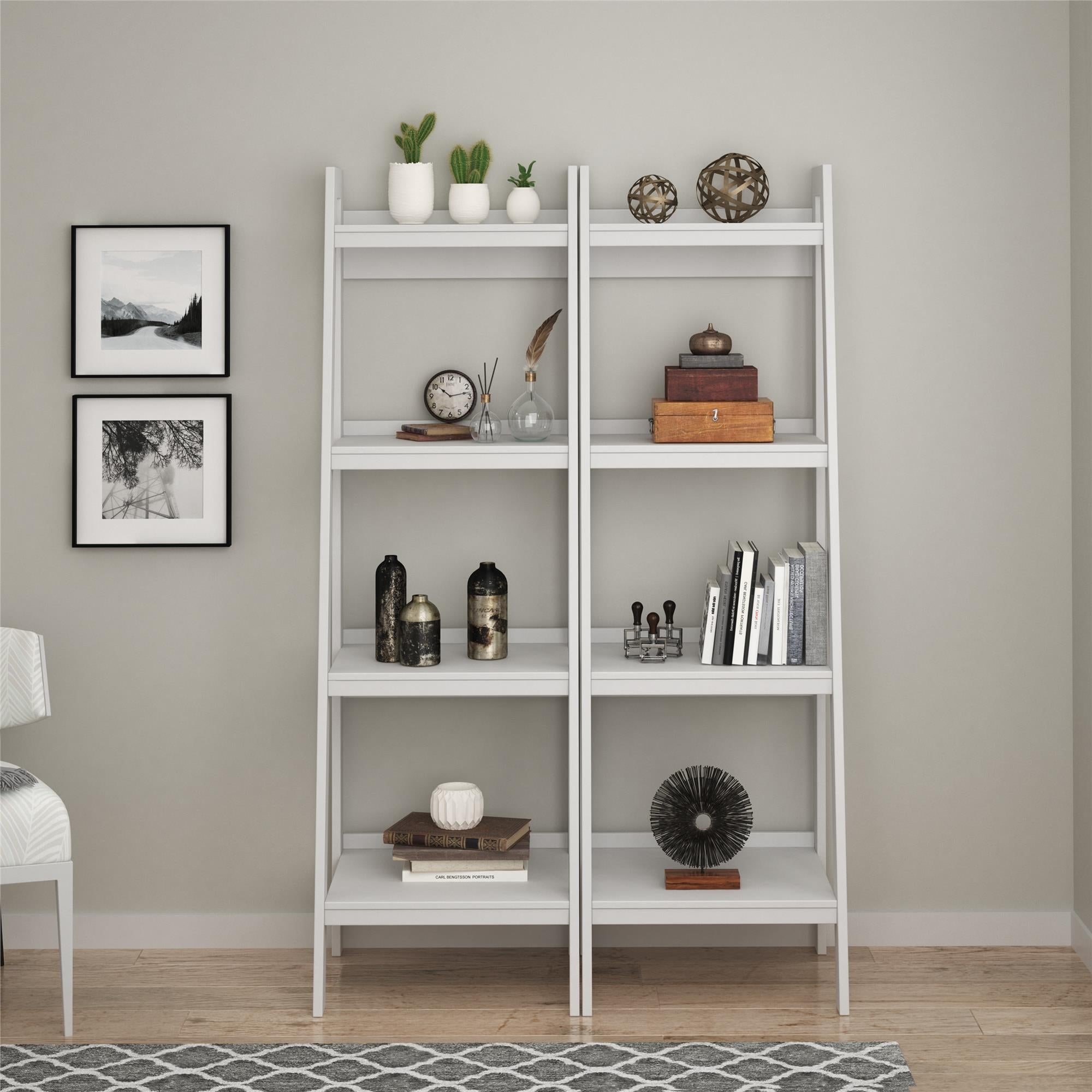 Ameriwood Home Lawrence 4 Shelf Ladder Bookcase Bundle - White