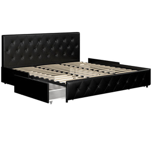 DHP Dakota Upholstered Bed Frame with Drawers - Black Faux Leather - King