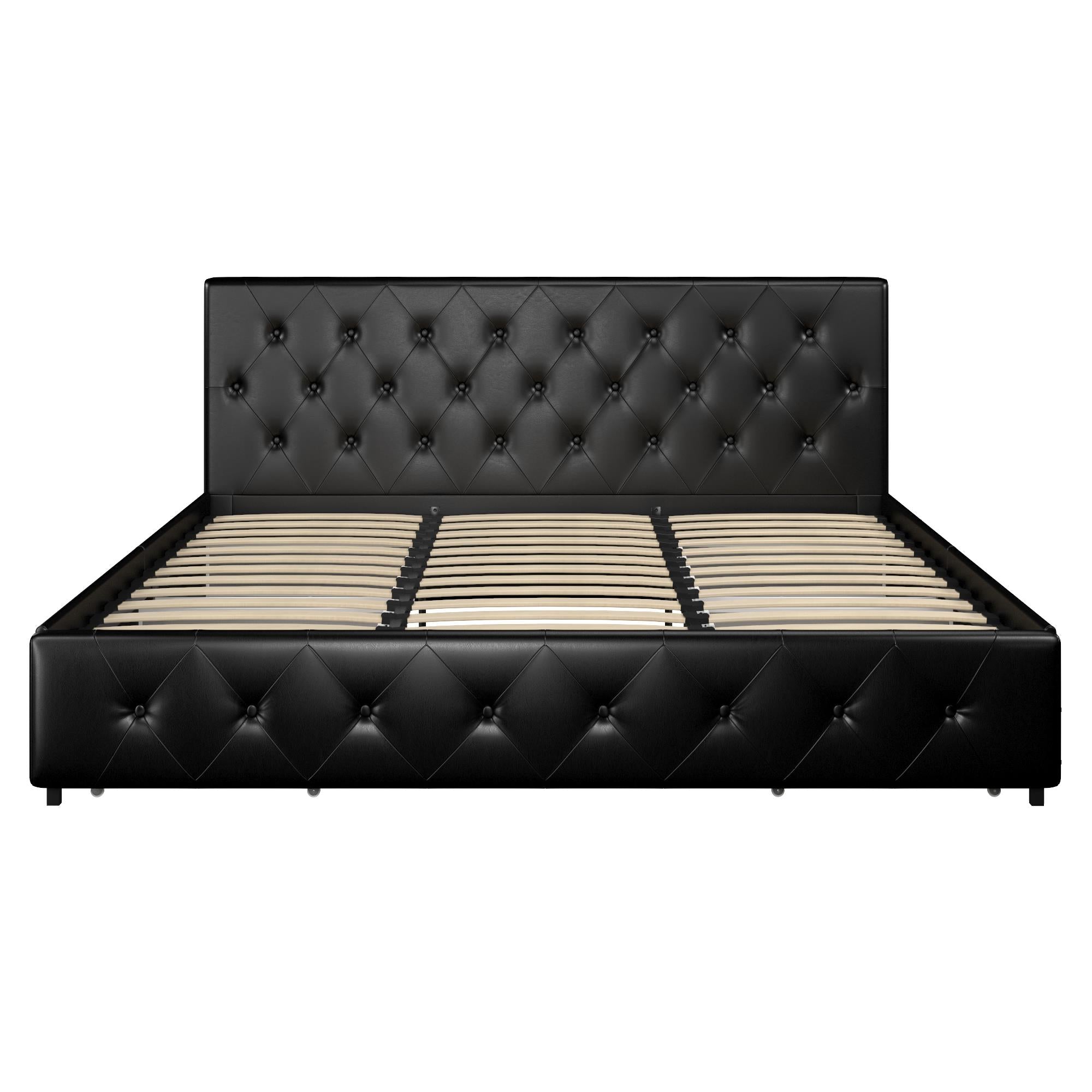 DHP Dakota Upholstered Bed Frame with Drawers - Black Faux Leather - King