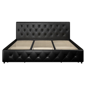 DHP Dakota Upholstered Bed Frame with Drawers - Black Faux Leather - King