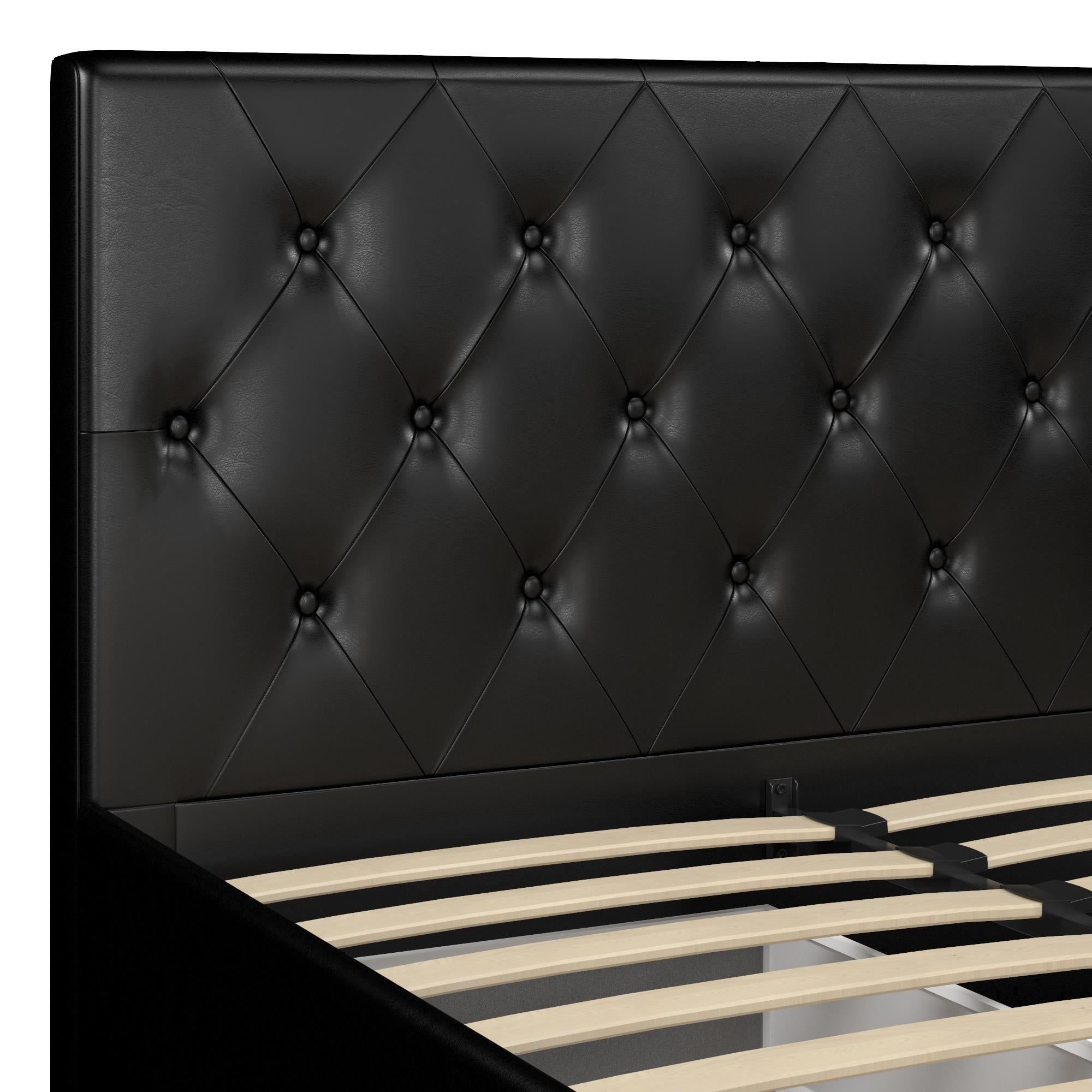 DHP Dakota Upholstered Bed Frame with Drawers - Black Faux Leather - King