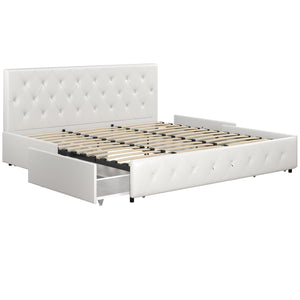 DHP Dakota Upholstered Bed Frame with Drawers - White Faux leather - King