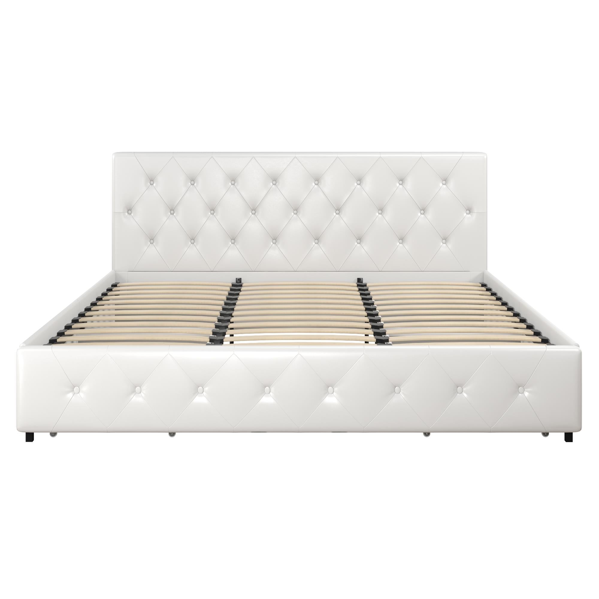 DHP Dakota Upholstered Bed Frame with Drawers - White Faux leather - King