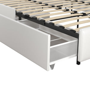 DHP Dakota Upholstered Bed Frame with Drawers - White Faux leather - King