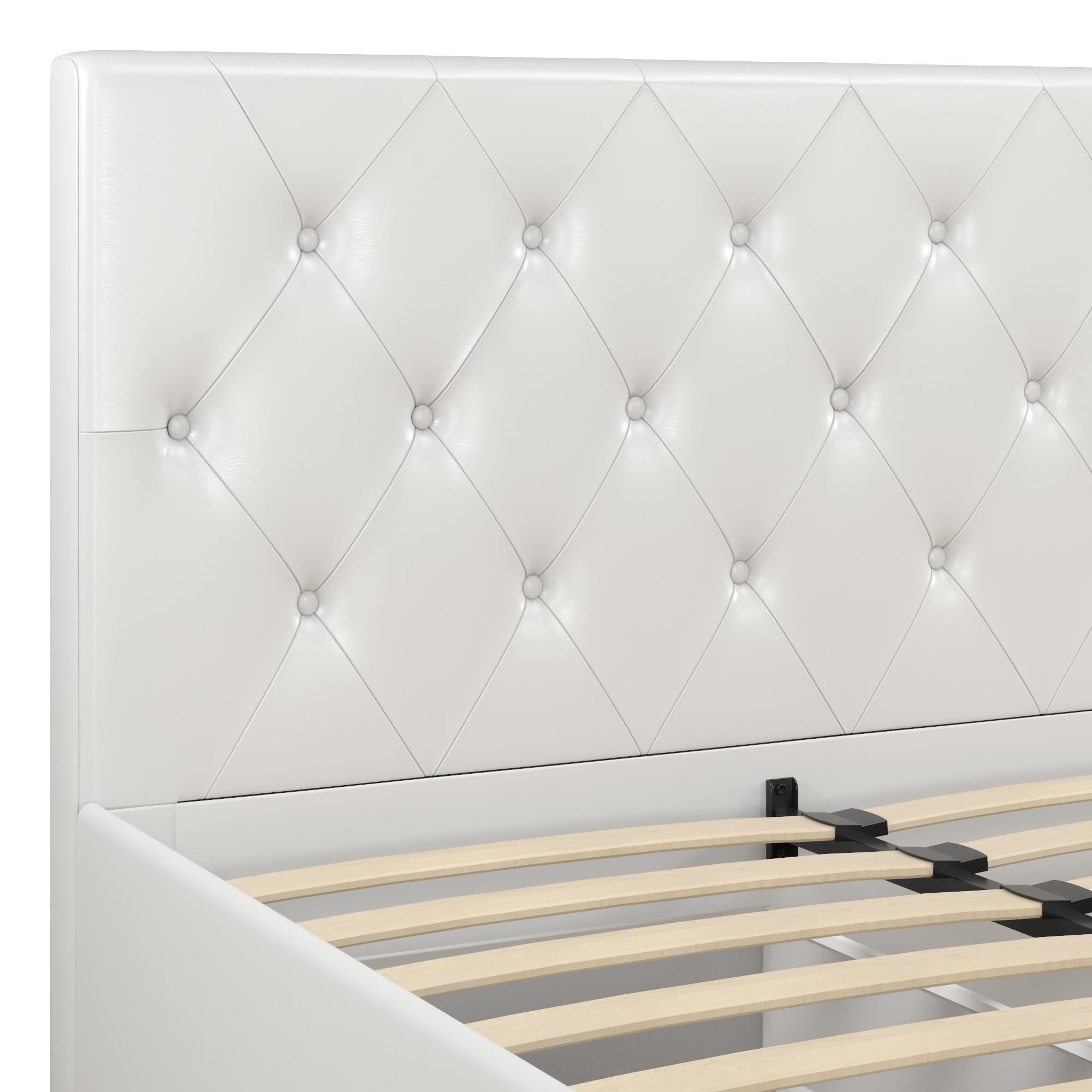DHP Dakota Upholstered Bed Frame with Drawers - White Faux leather - King
