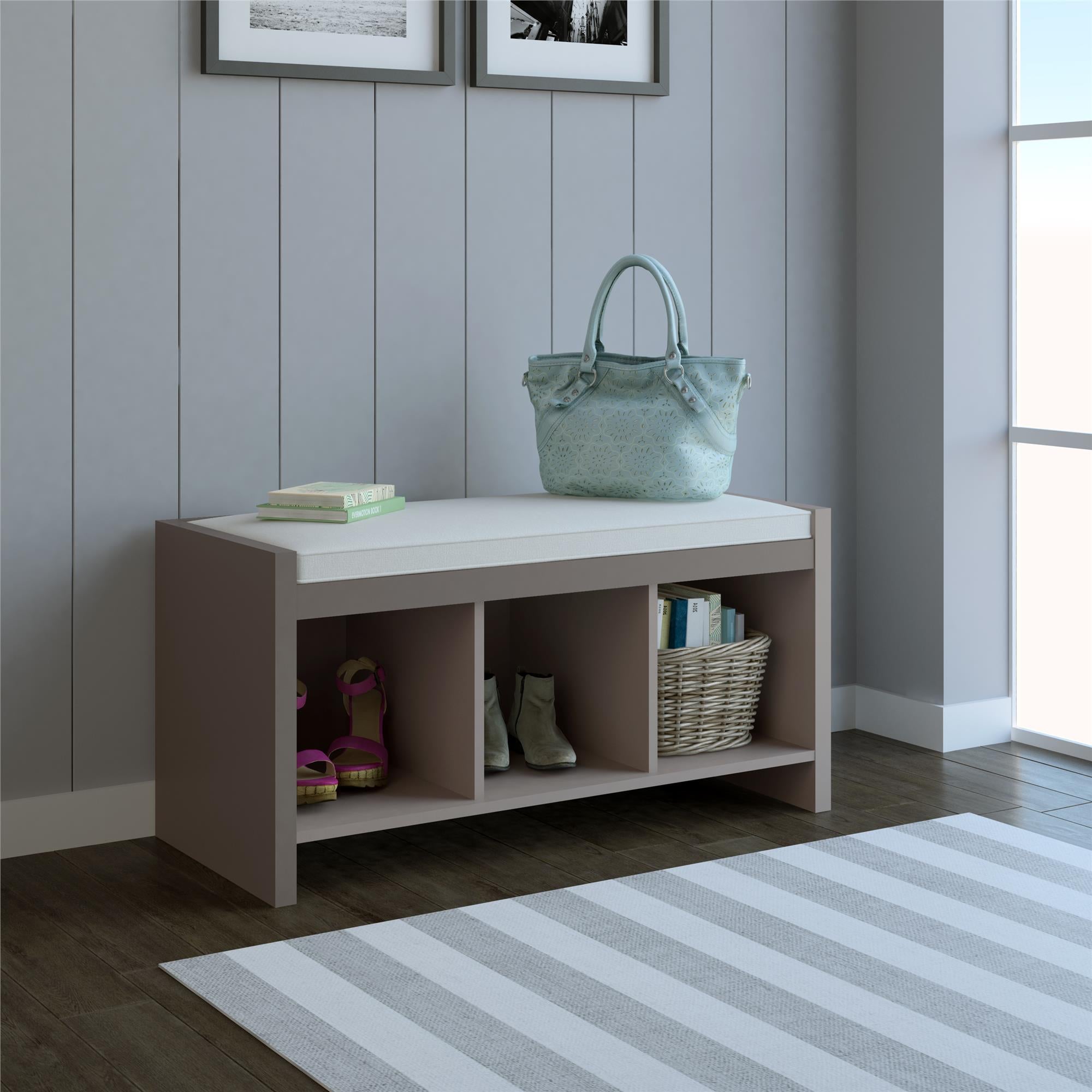 Ameriwood Home Penelope Entryway Storage Bench with Cushion - Taupe