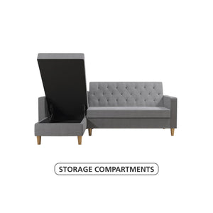 CosmoLiving Liberty Sectional Futon Sofa Bed with Storage - Light Gray