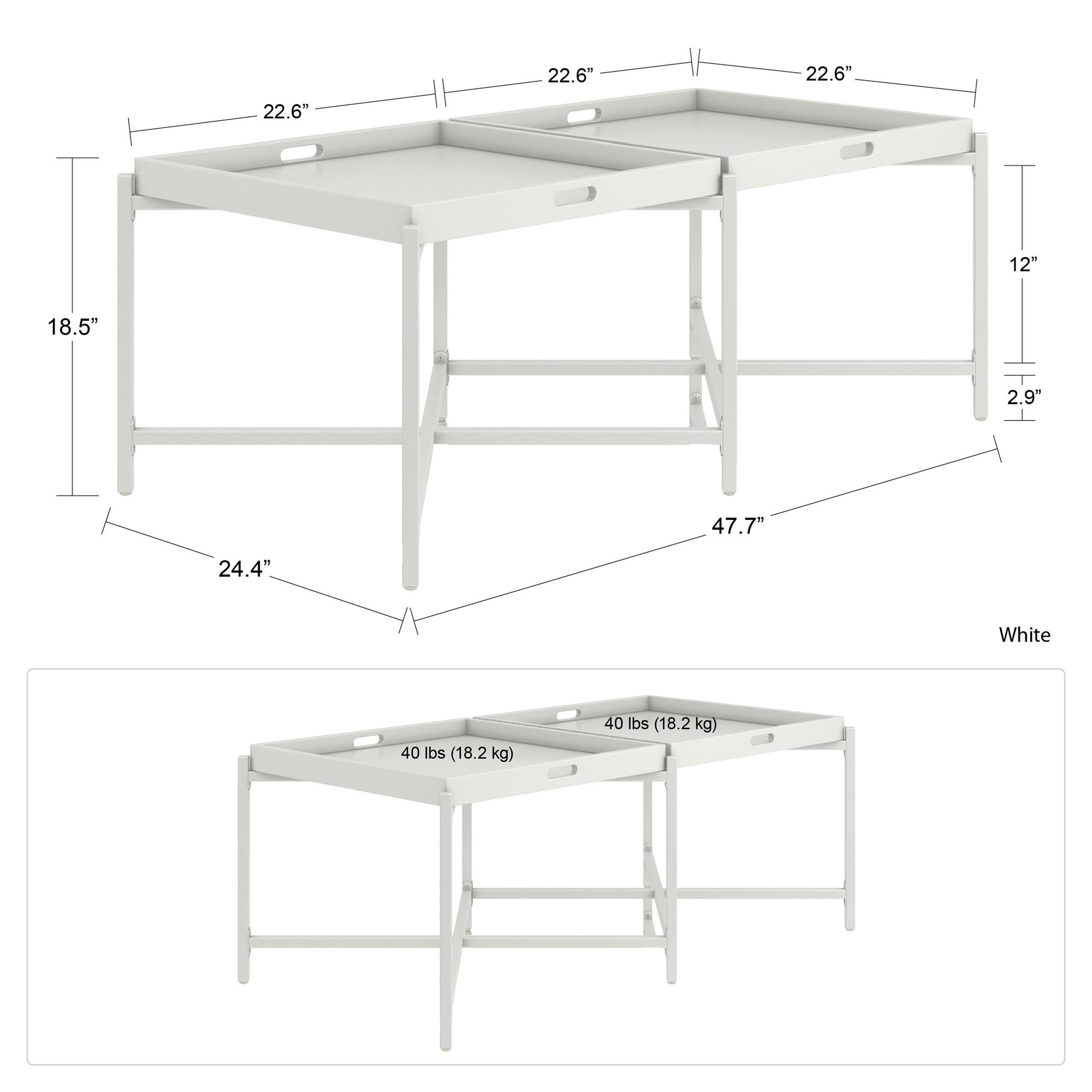 Ameriwood Home Poly Coffee Table with Removable Tray Top - White