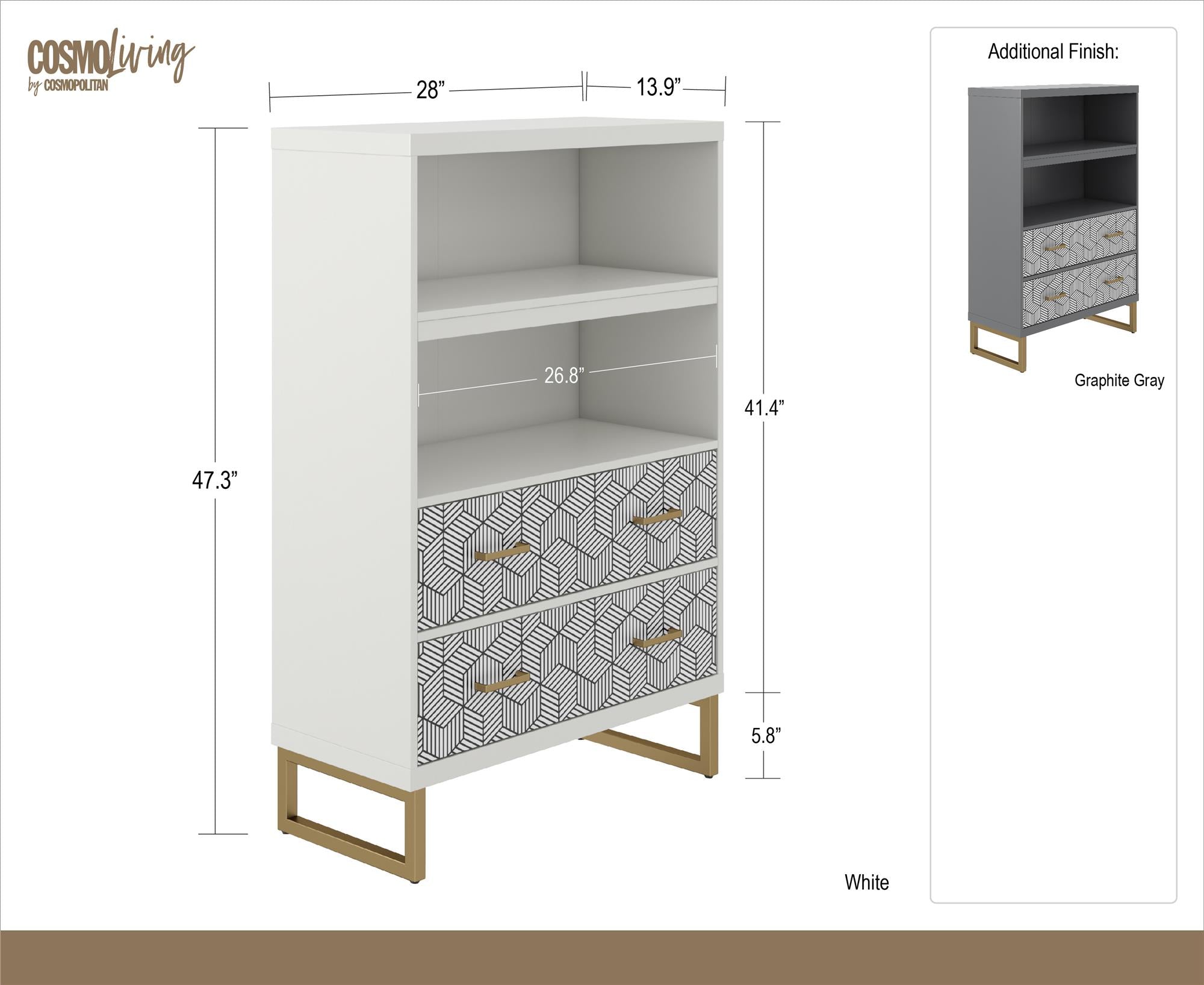 CosmoLiving Scarlett Bookcase with Drawers - Graphite Grey