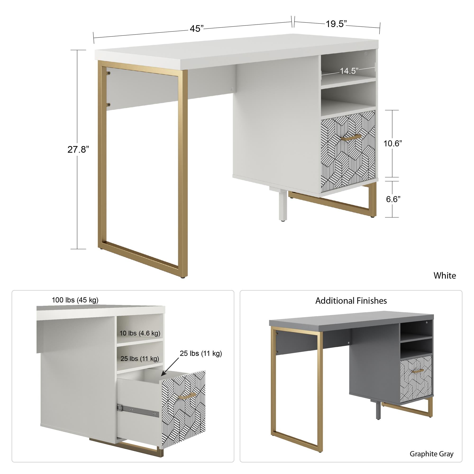 CosmoLiving Scarlett Single Pedestal Desk - White
