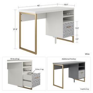 CosmoLiving Scarlett Single Pedestal Desk - White