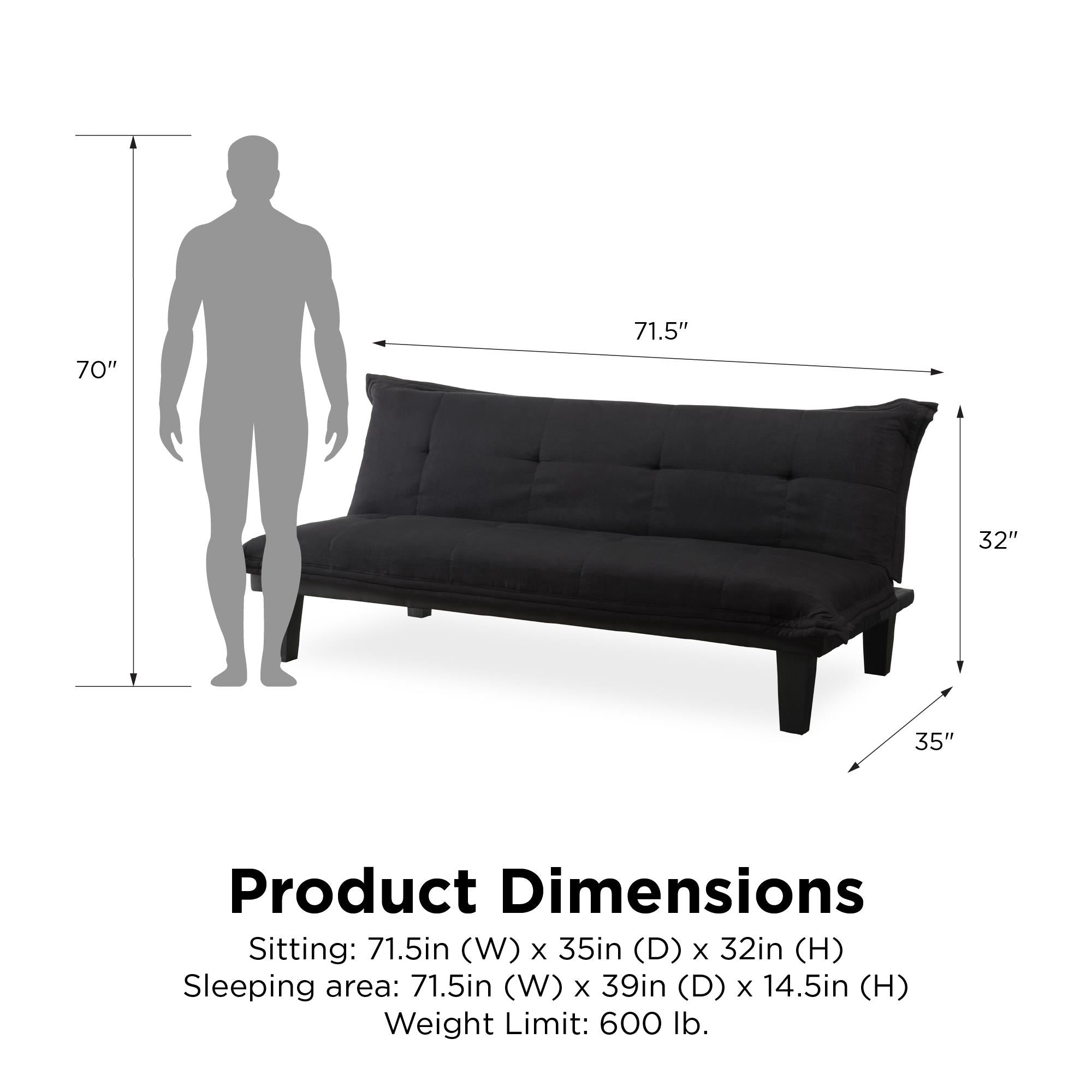 DHP Lodge Futon Sofa Bed - Black