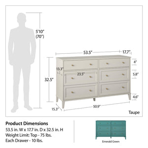 Ameriwood Home Monticello Wide 6-Drawer Dresser - Sharkey Grey