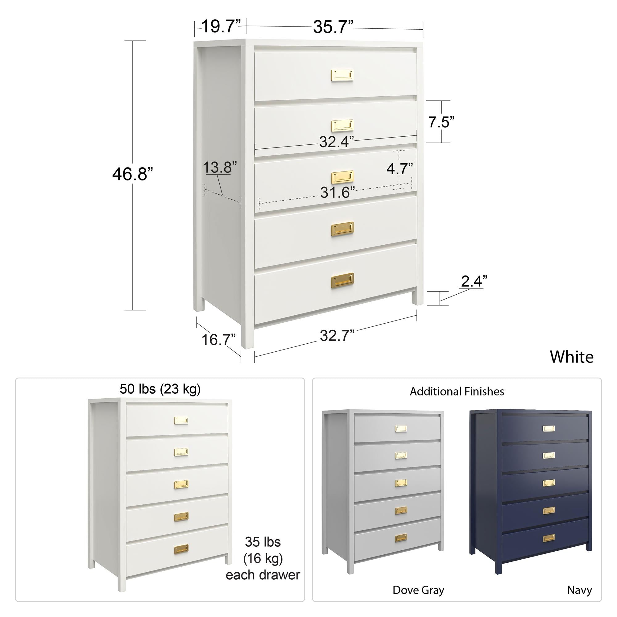 Monarch Hill Haven 5-Drawer Kids' Dresser, Navy - Navy
