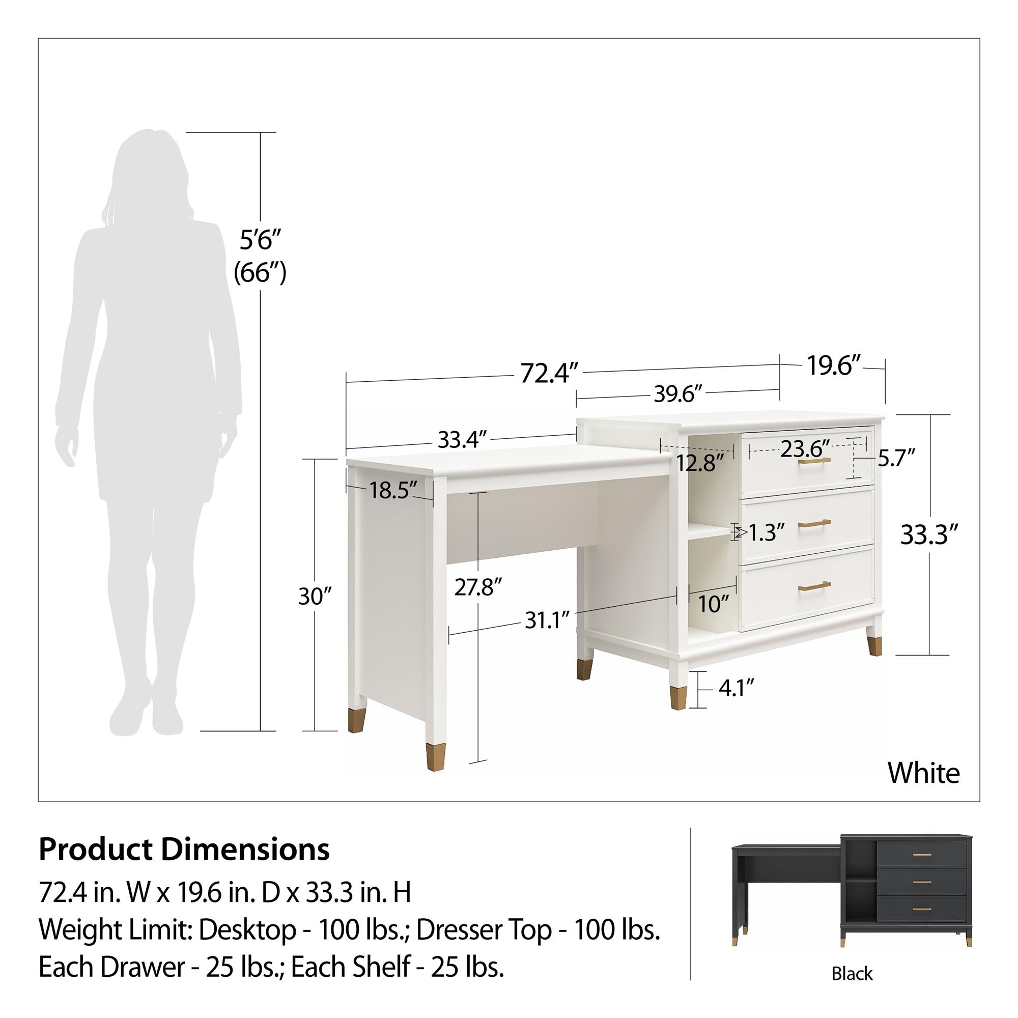 CosmoLiving Westerleigh 3-in-1 Media Dresser - White