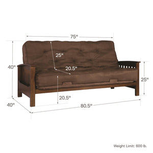 DHP Hudson Futon Set with Wood Arm Frame and Mattress - Brown