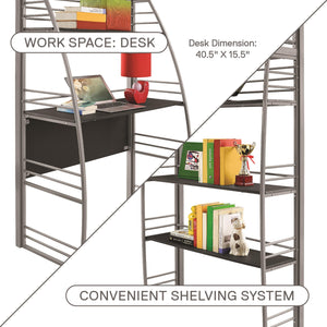 DHP Sage Studio Loft Bed with Desk and Shelves - Silver - Twin