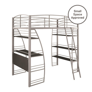DHP Sage Studio Loft Bed with Desk and Shelves - Silver - Twin