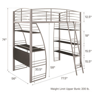 DHP Sage Studio Loft Bed with Desk and Shelves - Silver - Twin