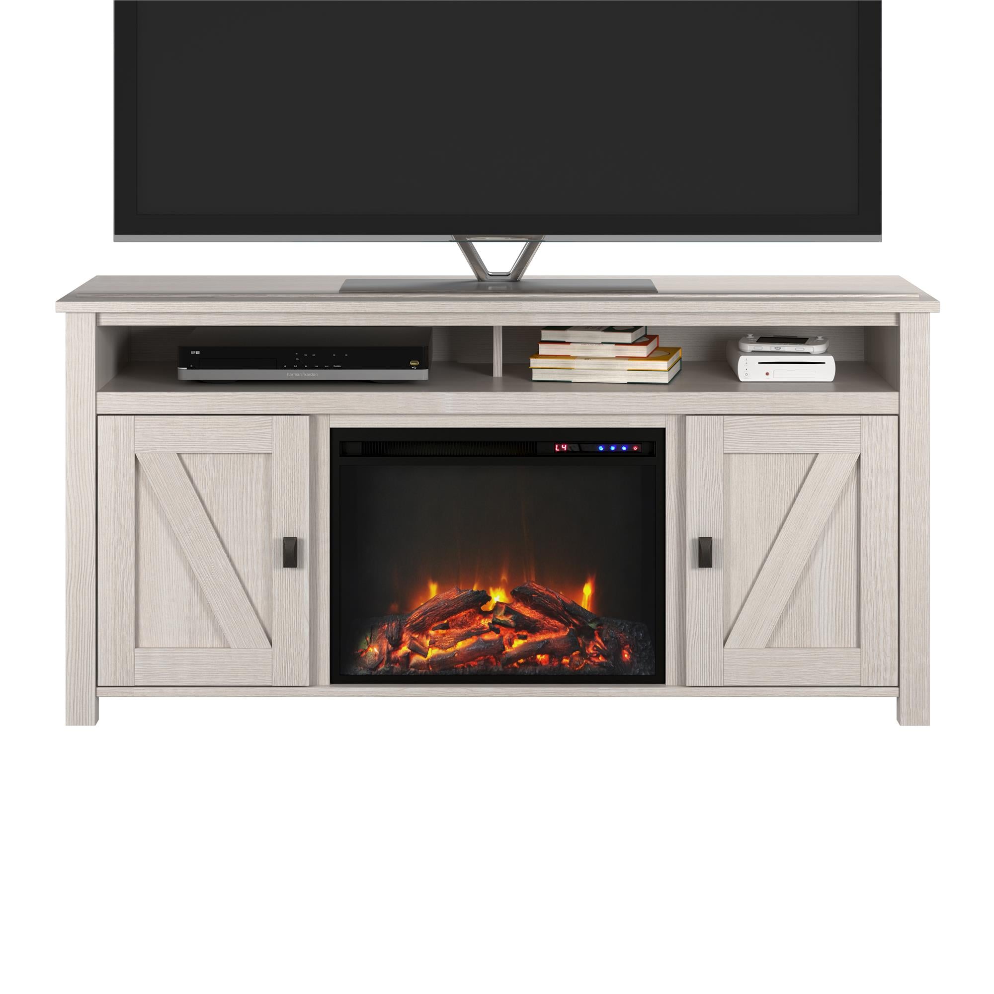 Ameriwood Home Farmington Electric Fireplace TV Console for TVs up to 60" - Ivory Oak